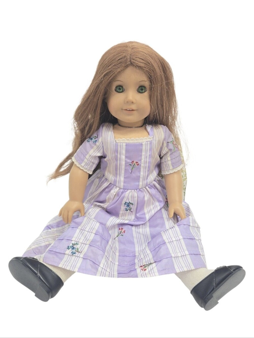 American Girl Doll Felicity Merriman 2008 Lavender Striped Floral Dress